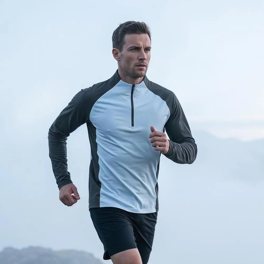 Quick Dry Breathable Men Active Tops Half-zip Long Sleeve UV Sun Protection Casual Summer Shirts for Gym Workout