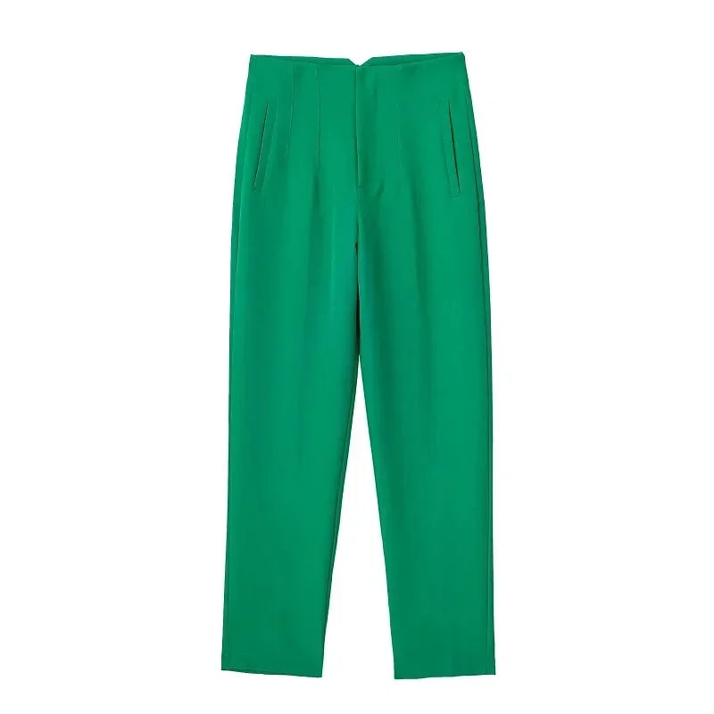 HXAO Office Wear Women'S Formal Pants Pleated High Waist Pants For Women Casual White Cropped Trousers Blackpink Woman Pants