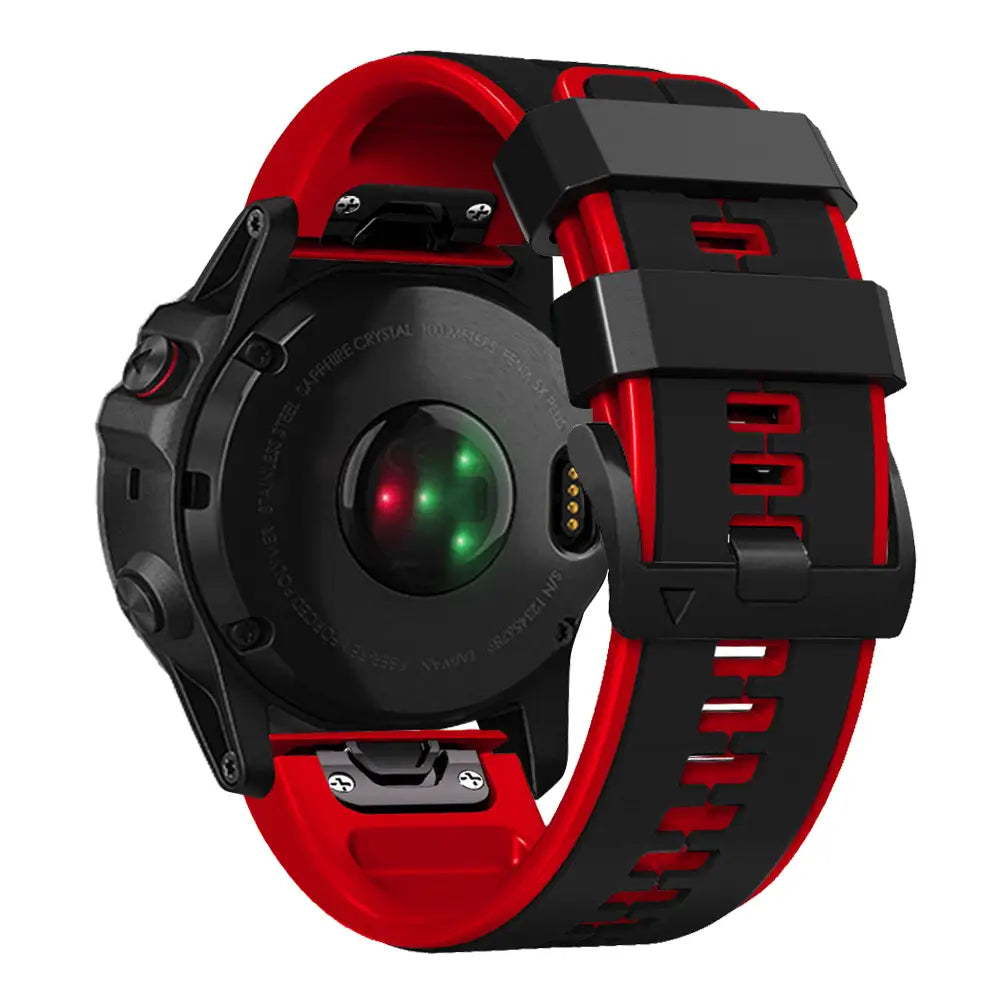 Rotes und schwarzes Silikonarmband für Garmin Fenix mit strukturiertem, perforiertem Design für Garmin Forerunner und weitere kompatible Modelle.