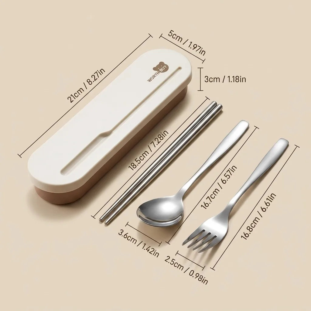 Stainless Steel Cutlery Set Portable Forks And Spoons Chopsticks Silverware Utensils Flatware Set With Organizer Travel School