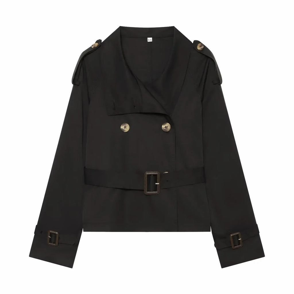 Women Fall Street Fashion Trench Coat Elegant Women Turtleneck Double Breasted Solid Long Sleeve Belted Jacket Casual Lady Coats