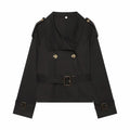 Women Fall Street Fashion Trench Coat Elegant Women Turtleneck Double Breasted Solid Long Sleeve Belted Jacket Casual Lady Coats