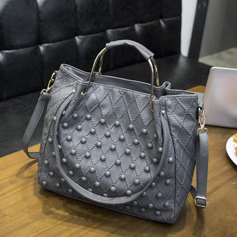 Leather Women's Bag 2026 New Style Personality Fashion Soft Piling Rivet Hand Lading Shoulder Crossbody Bags for Women
