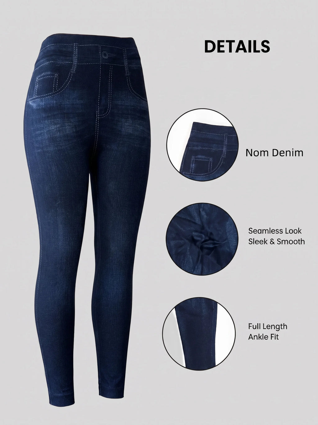 Women's Washed Blue Faux Denim Ankle Leggings High Stretch Pants for Jogging Light Hikes Low-Impact Fitness Daily Wear