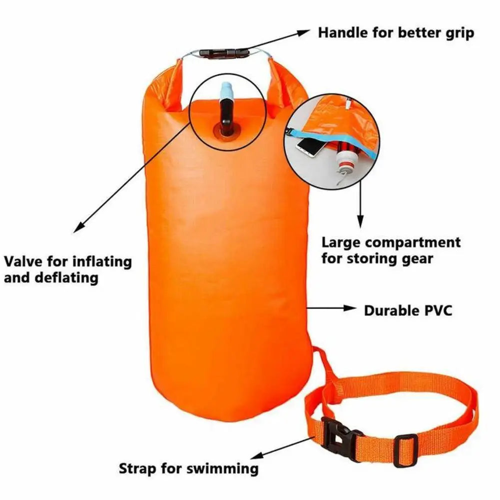 Inflatable Open Swimming Buoy Tow Lightweight Swimming Air Bag Storage With Waist Belt Water Sport Swimming Storage Float Tools