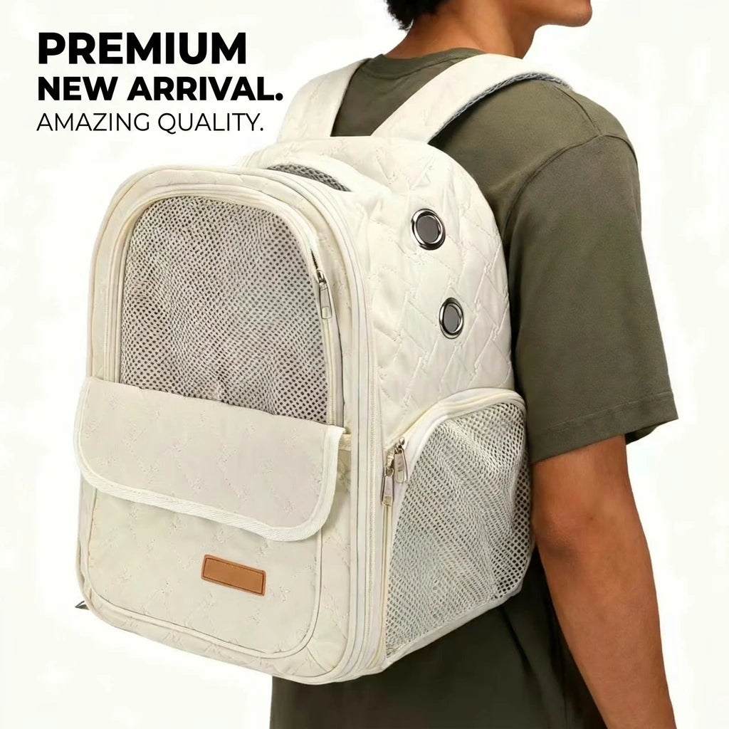 Pet Carrier Backpack Breathable Quilted Cat Travel Bag for Small Dogs Lightweight Portable Outdoor Mesh Carrier