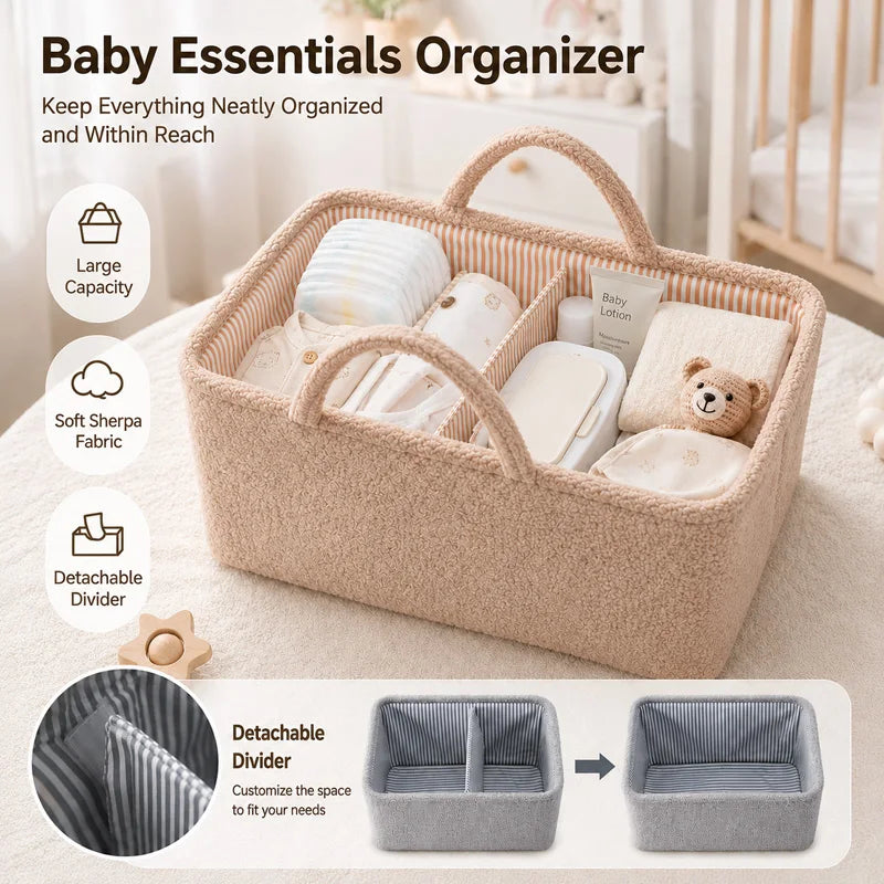 Baby Diaper Organizer with Removable Divider Large Capacity Storage Basket for Nursery Clothes Toys Wipes Baby Essentials