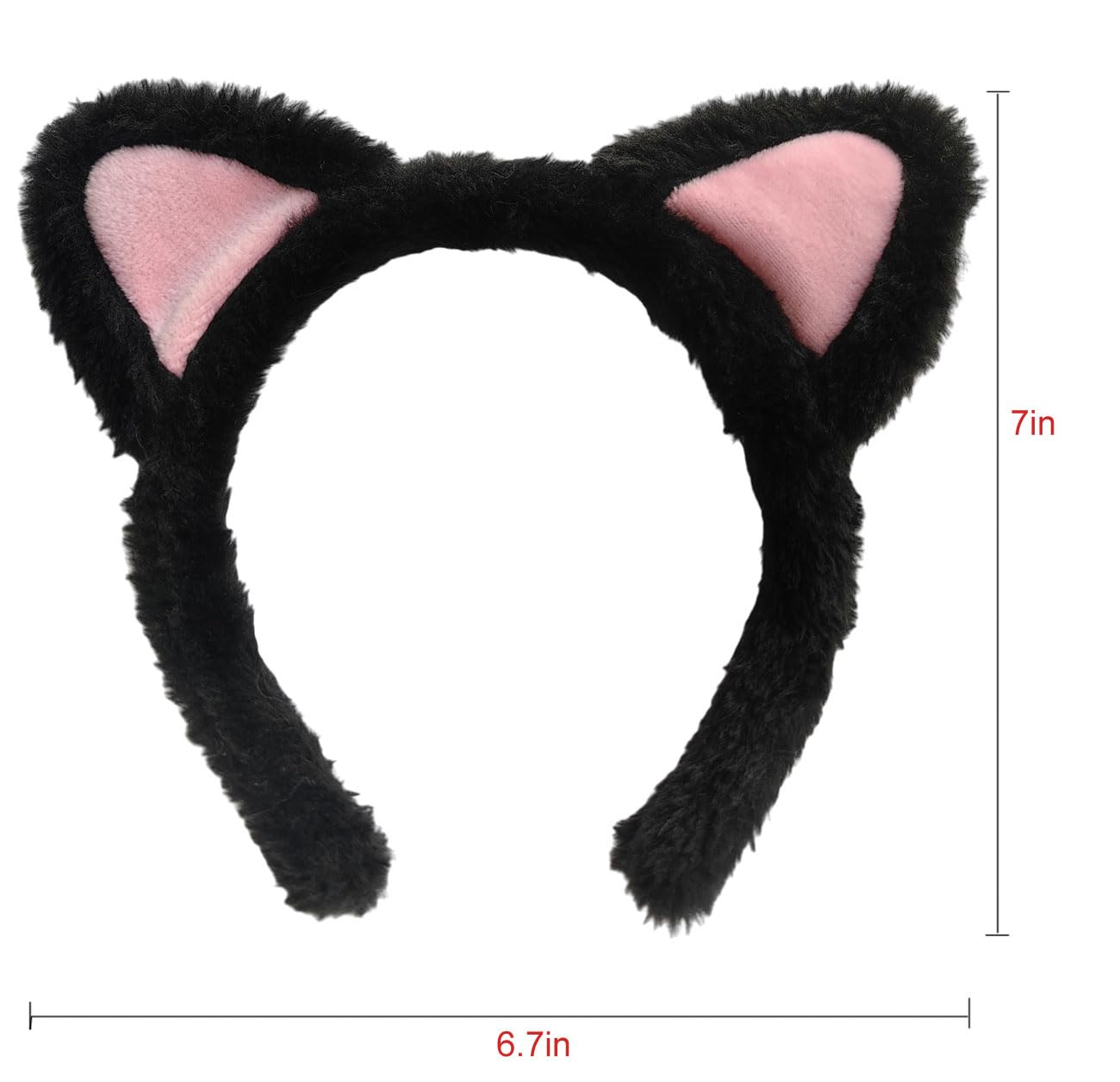 diadema rosa de orejas de gato negro esponjoso con un diseño esponjoso y revestimiento interior rosa para un accesorio para el cabello kawaii