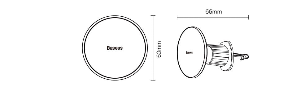 El cargador inalámbrico para coche Baseus magnético de 15 W presenta un cargador inalámbrico circular de 60 mm con un diseño minimalista elegante y un acabado metálico.