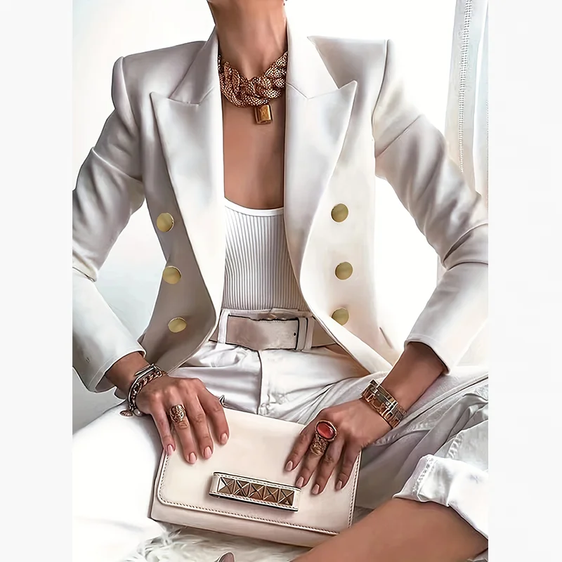 Women's Elegant Solid Color Fashion Blazer Suitable for Daily Casual and Work Wear