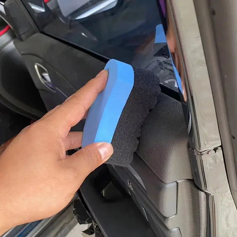 Esponja azul y negra para limpiar ventanas del automóvil, con almohadilla de acabado de doble cara, para el lavado de autos y la limpieza del interior.