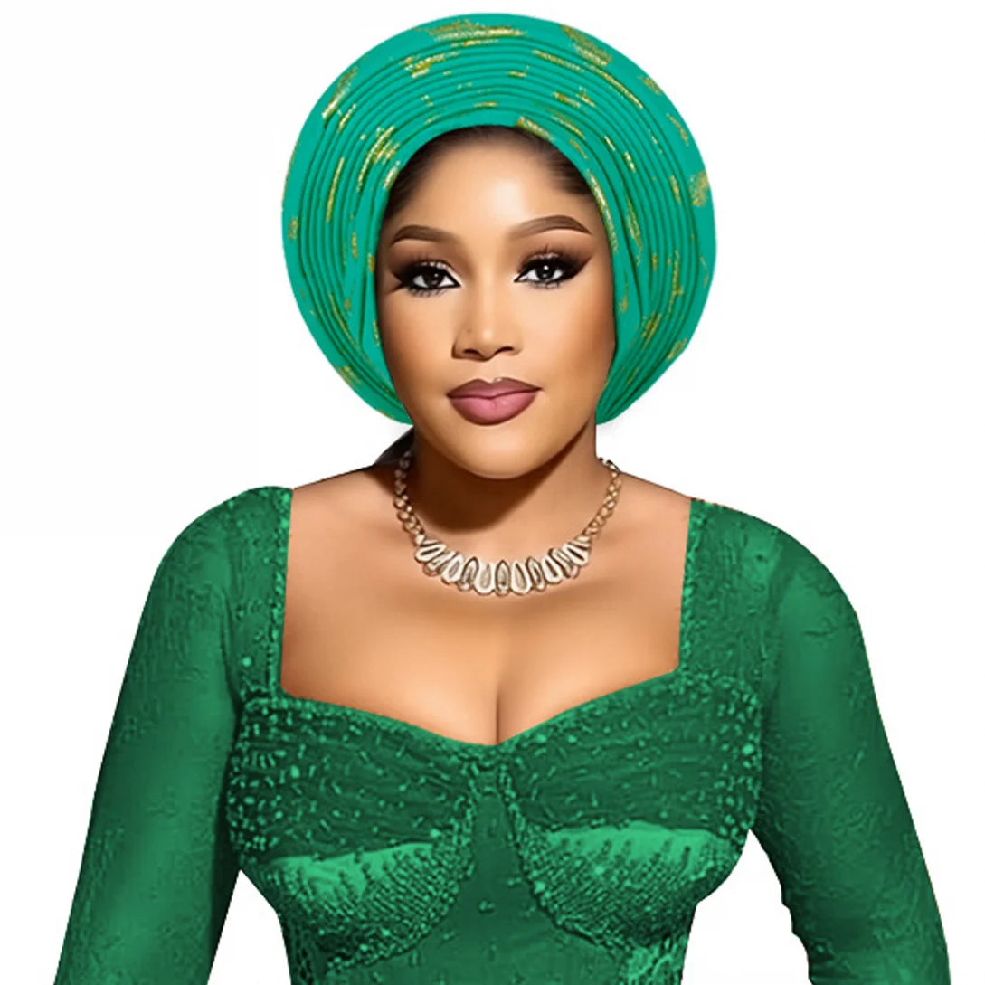 Nigerian Wedding Geles African Headtie Auto Gele Turbans For Women Aso Oke Fabric Muslim Headwear Headpiece Female Head Wraps