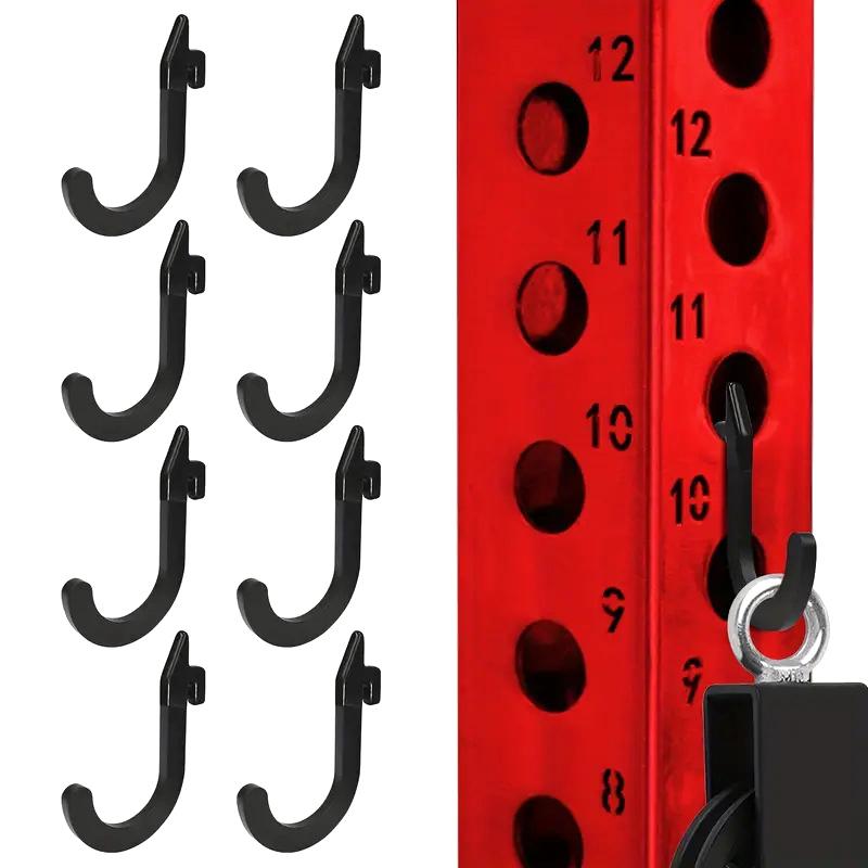crochet de rangement pour rack à squat en plastique noir, robuste et lourd, avec des j-hooks conçus pour une utilisation dans un garage ou un atelier