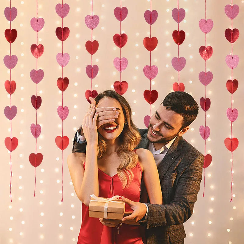 Valentines Day Red Heart Banner Garland Bunting Love Heart Paper Banner Valentines Day Decoration Birthday Party Banner String