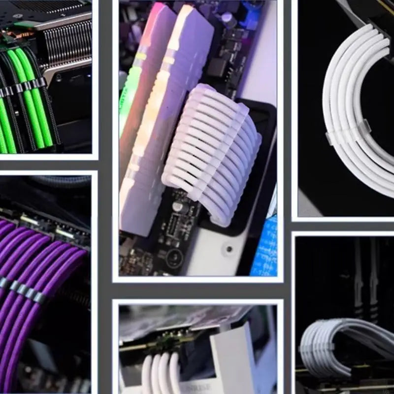 White ribbed cable management sleeve with flexible segmented acrylic design for organizing computer cables in a pc cable comb set acrylic wire management tool.