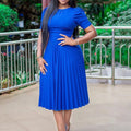 Elegant Office Dresses Pleated Woman 2025 New O Neck Short Sleeve Mid Calf Formal Business Work Wear Dress Midi Vestidos Mujer