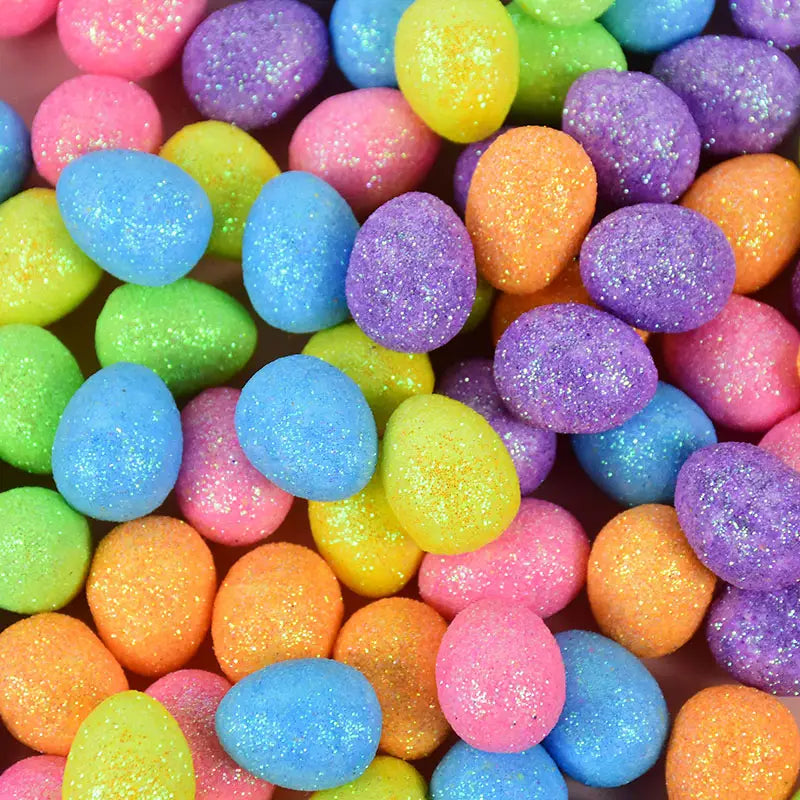 a collection of colorful glitter easter foam eggs in vibrant pink blue purple yellow and orange for diy party decor with 80 pieces
