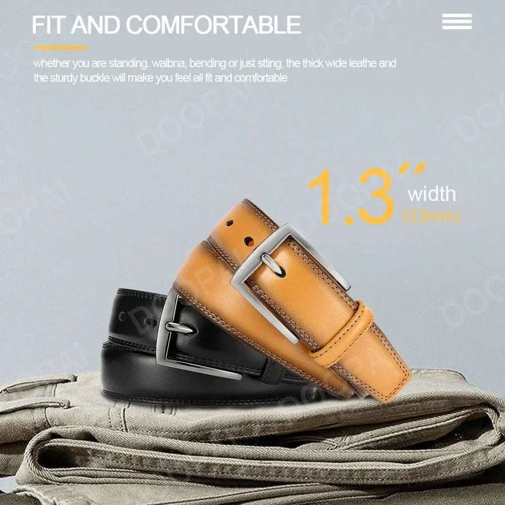 Ceintures à cliquet en cuir pour homme en cuir beige et noir, avec des boucles automatiques à l’aspect argenté, largeur de 1,3 pouce, pour le confort et la durabilité