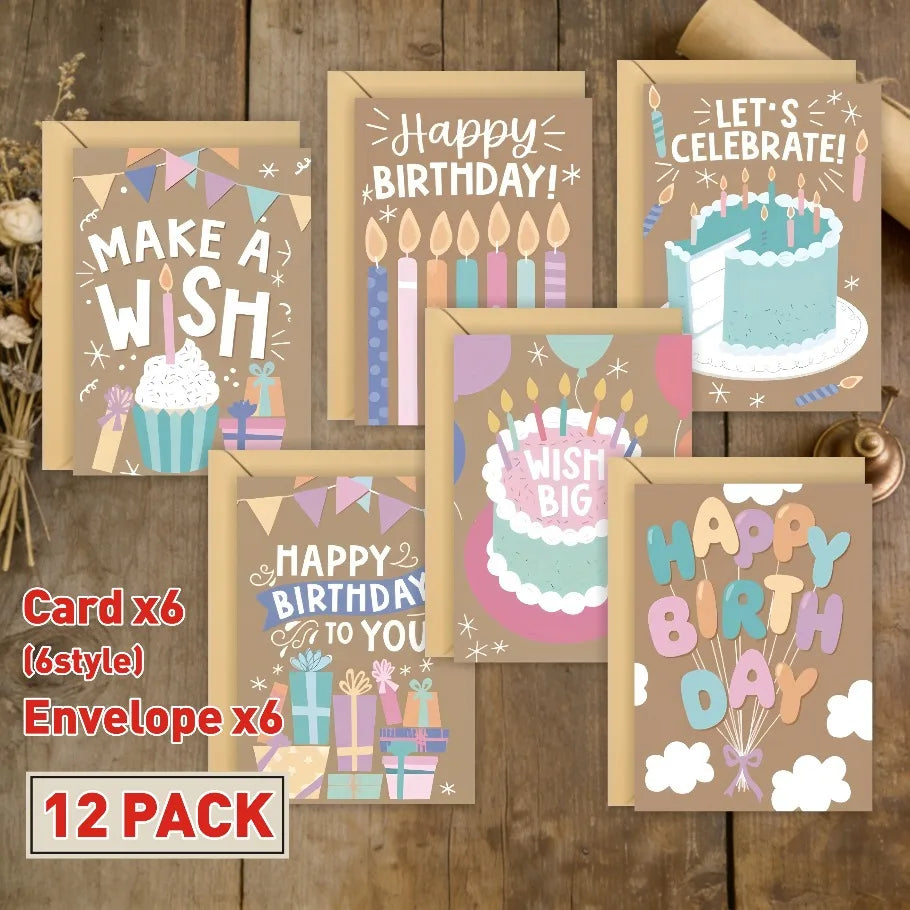 12 Fun Birthday Greeting Cards with Envelopes, -Heartfelt Thank You Cards for Birthdays, Mother's Day, Teacher's Day