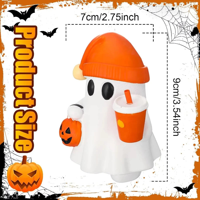 Halloween Ghost Statue Cute Resin Figurine Pumpkin Bucket Orange Drink Cup Tabletop Home Office Gift Decor
