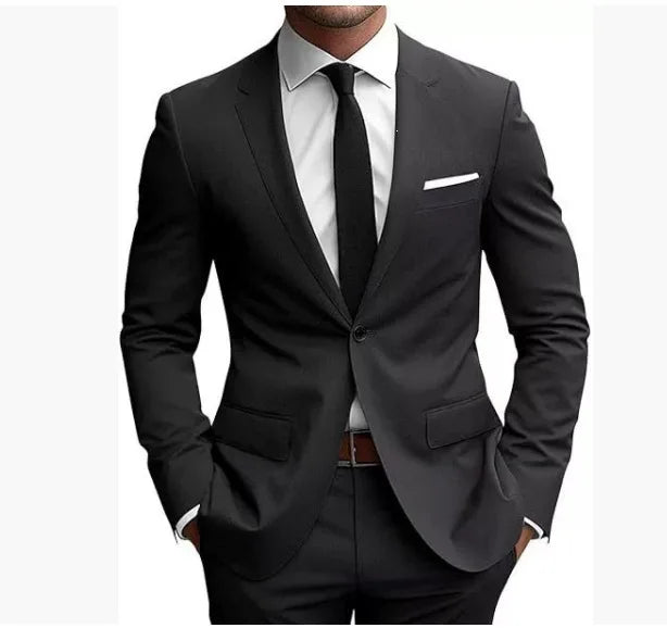 Men Single Breasted Suit Set Blazer Trousers Two Piece Formal Outfit For Wedding Business Banquet Daily Wear