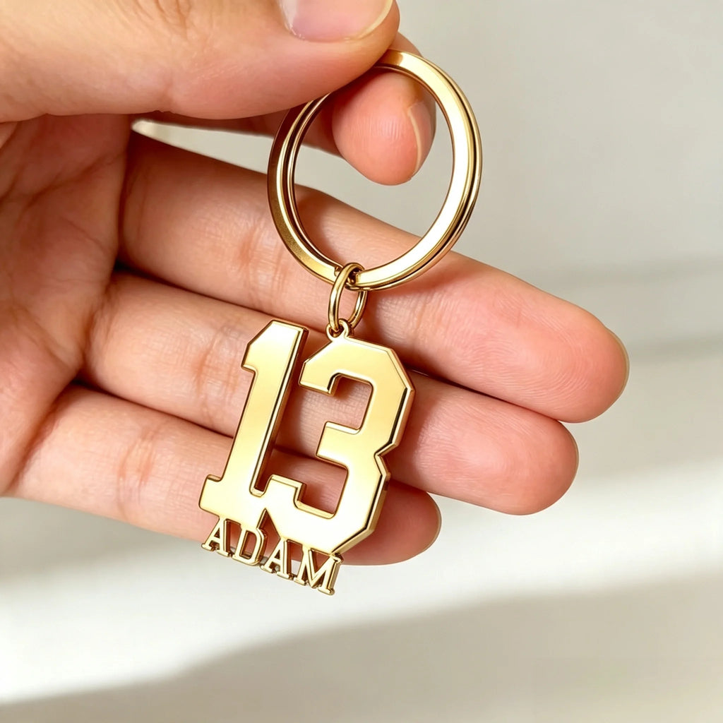 Custom Number& Name Keychain Personalized Fashion Sports Key Chain Dainty Couple Boyfriend Gift Perfect Anniversary Present