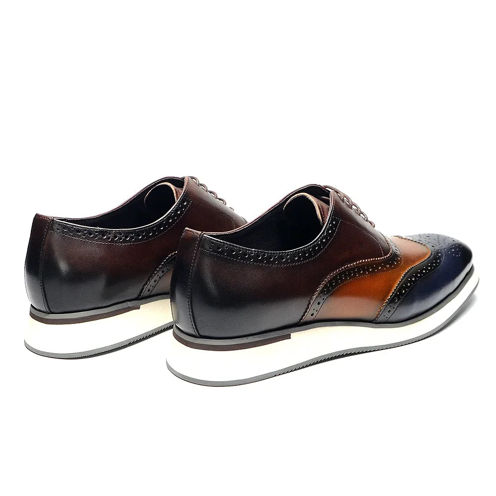 Men's Dress Sneakers Genuine Leather Italian Full Grain Cowhide Wingtip Brogue Oxfords Business Casual Formal Shoes Brown / Blue