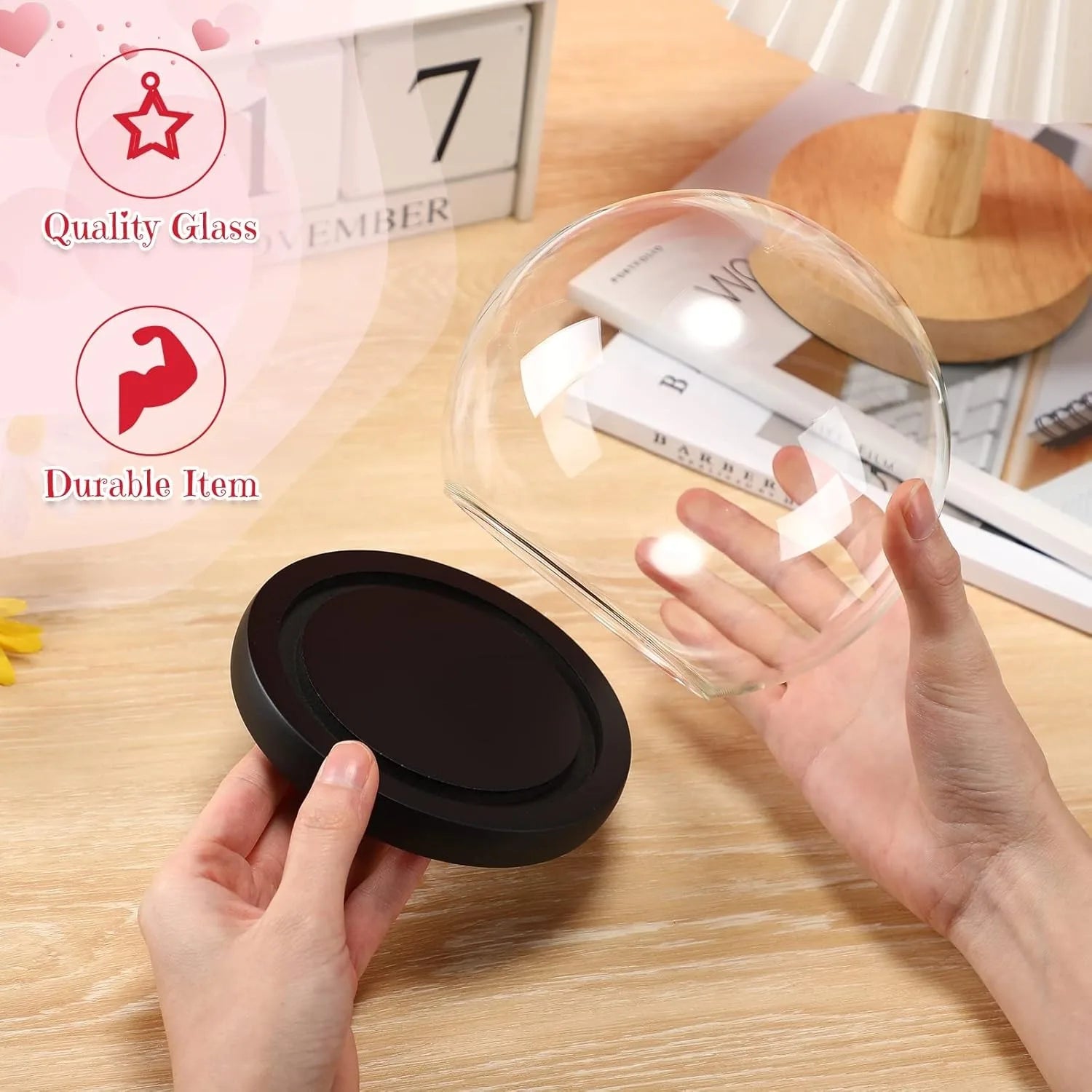 Display Dome Valentines Day Gifts Office Glass Cover DIY Craft Valentines Day Decor Dollhouse Accessories Bell Jar Display Case