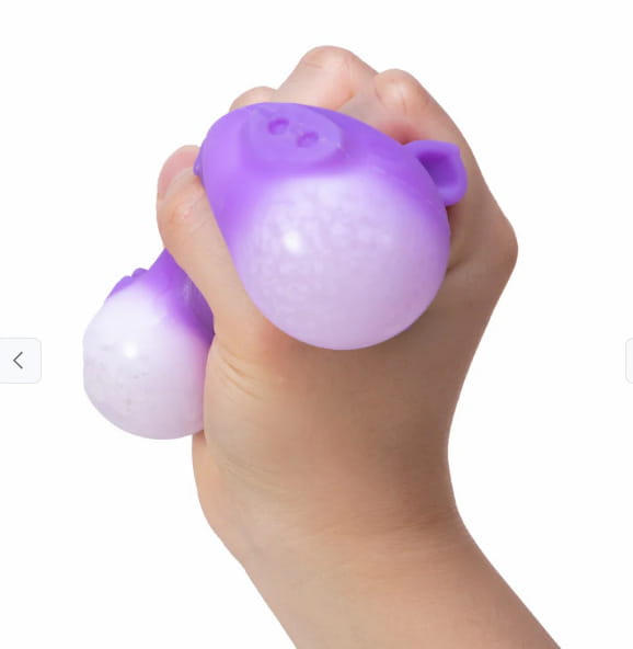 Purple needoh digging pig sensory fidget toy made of translucent gel-like material with a soft, squishy surface designed as a pig-shaped stress ball.