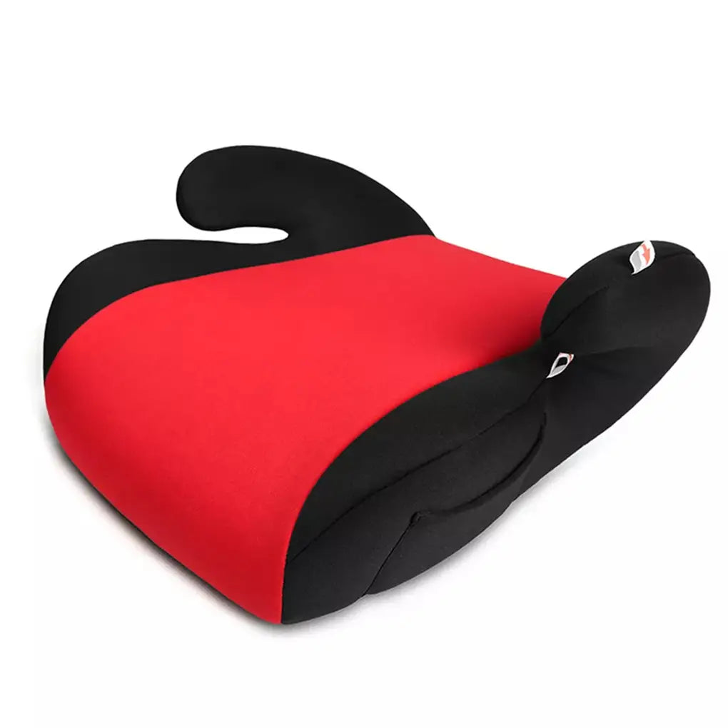 Rotes und schwarzes Kinder-Autobuster-Sitzkissen mit konturiertem Design für Komfort, geeignet für Kinder im Alter von 3 bis 12 Jahren.