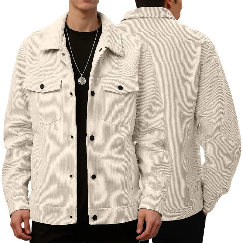 Men Corduroy Trucker Jacket Lapel Collar Button Down Casual Outerwear Coat Multi Pockets Loose Fit Daily Wear Streetwear For Men