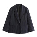 BSAY Blazers for Women Fashion Autumn Winter Loose Fine Stripes Long Sleeve Double-breasted Suits Jacket Chic Female Suit Coat