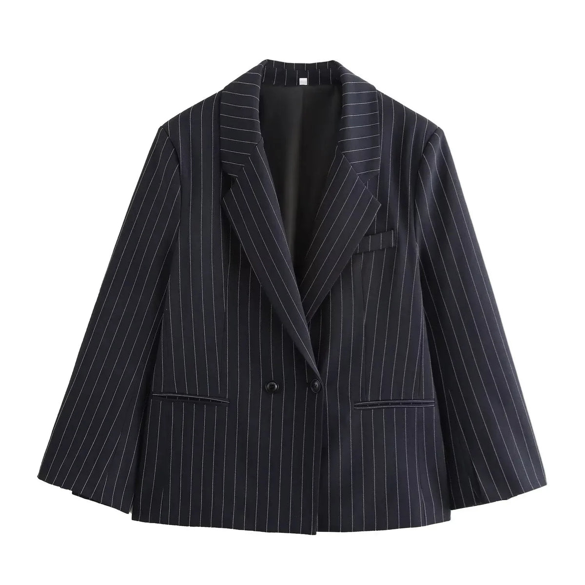 BSAY Blazers for Women Fashion Autumn Winter Loose Fine Stripes Long Sleeve Double-breasted Suits Jacket Chic Female Suit Coat