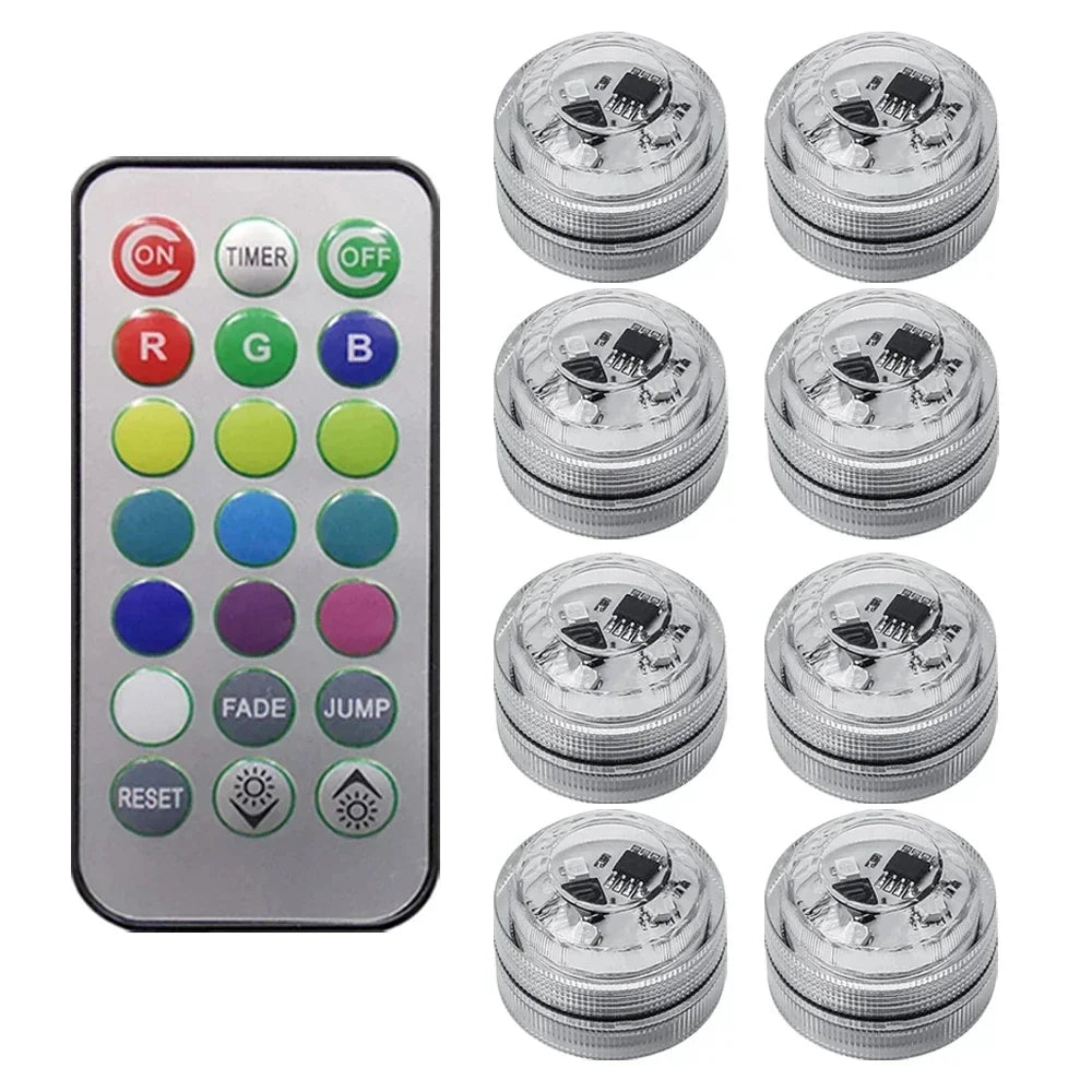 1/2/4/6/8/10 Submersible LED Lamp, RGB Waterproof Color-Changing Tea Lamp with Remote Control, Battery-Powered Mini Lamp