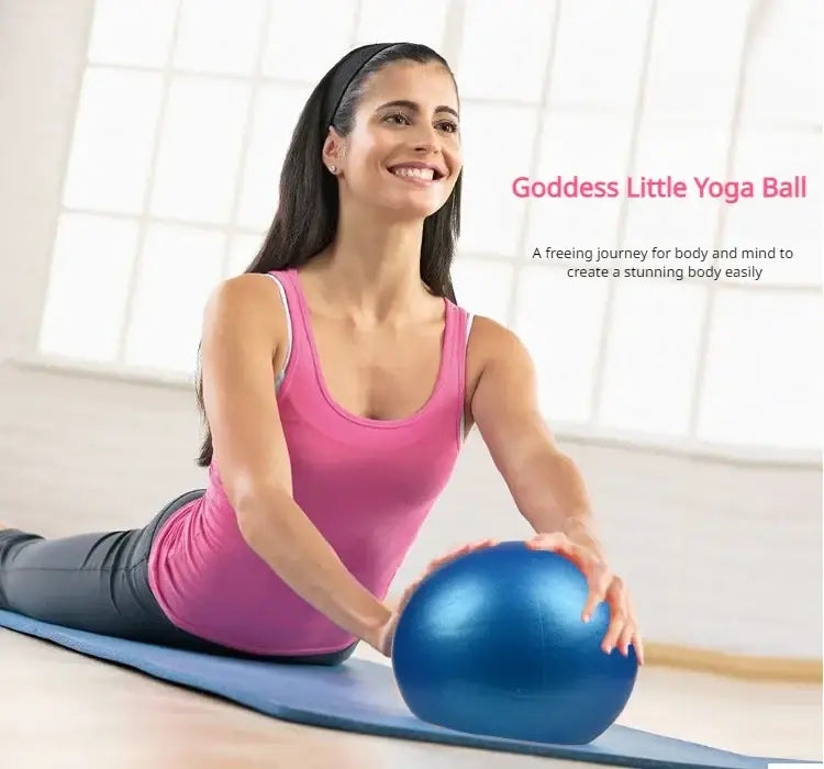 blue goddess little yoga ball featuring anti-burst performance and air leakage protection designed for balance training.