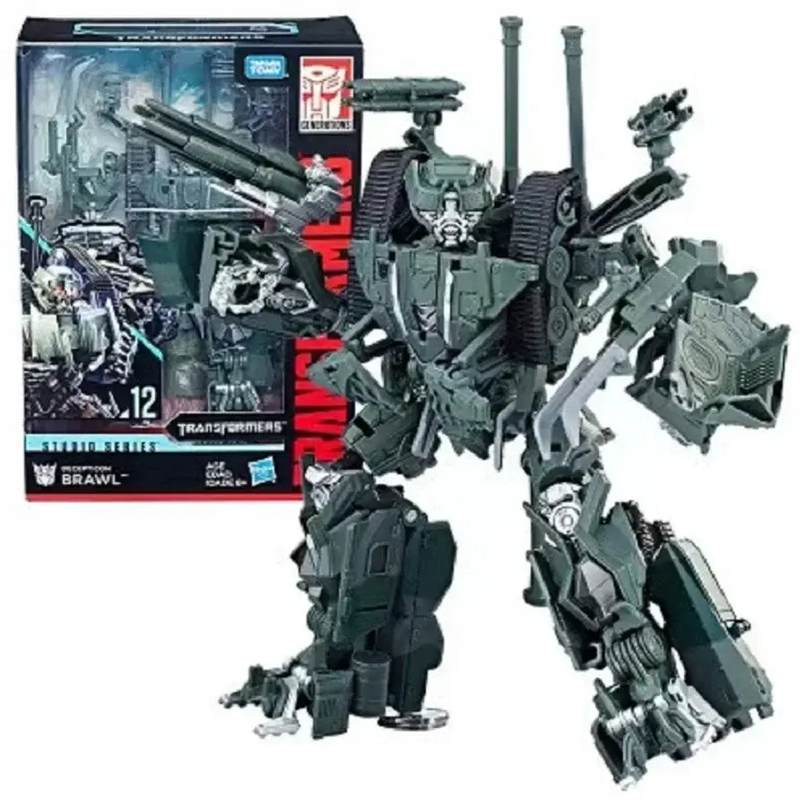 Figurina de acción de Transformers de la serie Studio Series de la marca Decepticon, con armadura verde oscuro y negra, que incluye múltiples accesorios de armas como productos terminados.