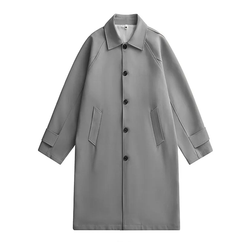 Trench Men Long Windbreaker Coat Fashion Business Casual Loose Solid Trench Mens England Style Turn Down Collar Jackets Outwear
