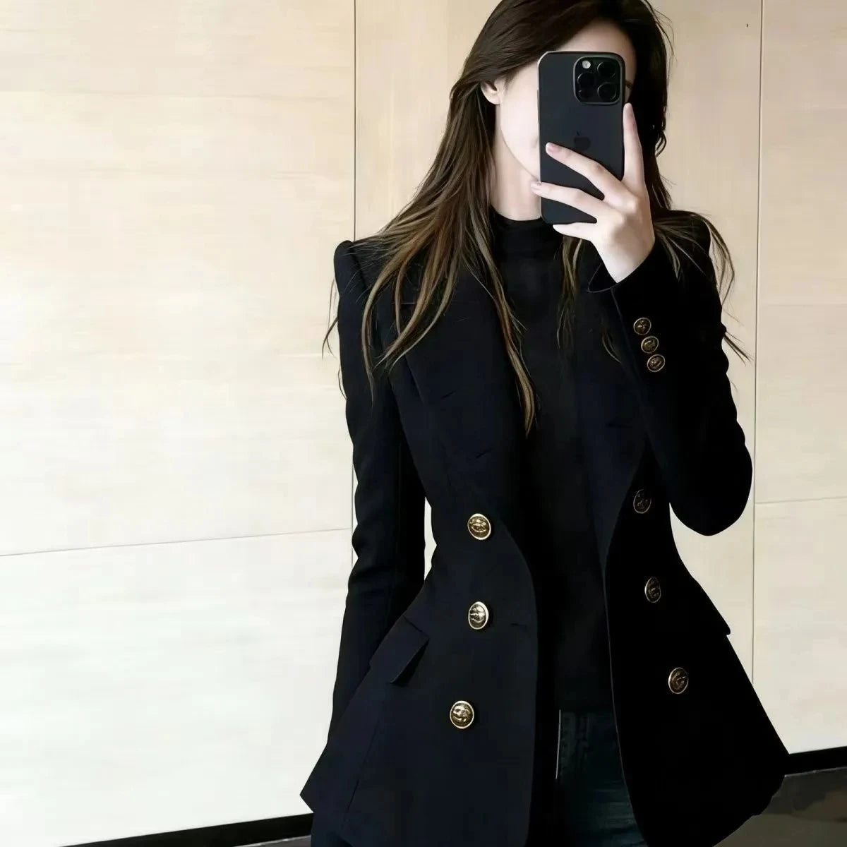 French High-grade Navy Blue Double-Breasted Blazer Jacket Outwear Women's 2026 Spring New Fashion Loose Commuter Suit Jacket Top