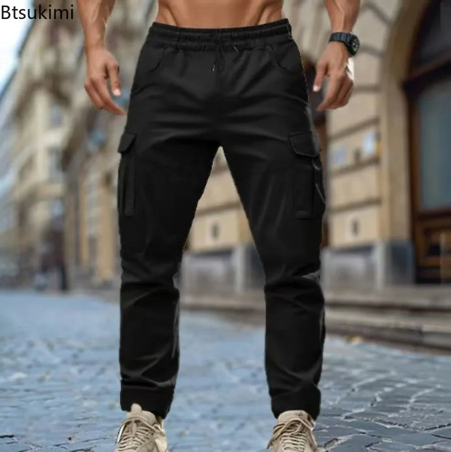 2026 New Men's Multi Pocket Workwear Pants Vintage Casual Straight Pants Drawstring Sweatpants High Street Hip Hop Pants for Men
