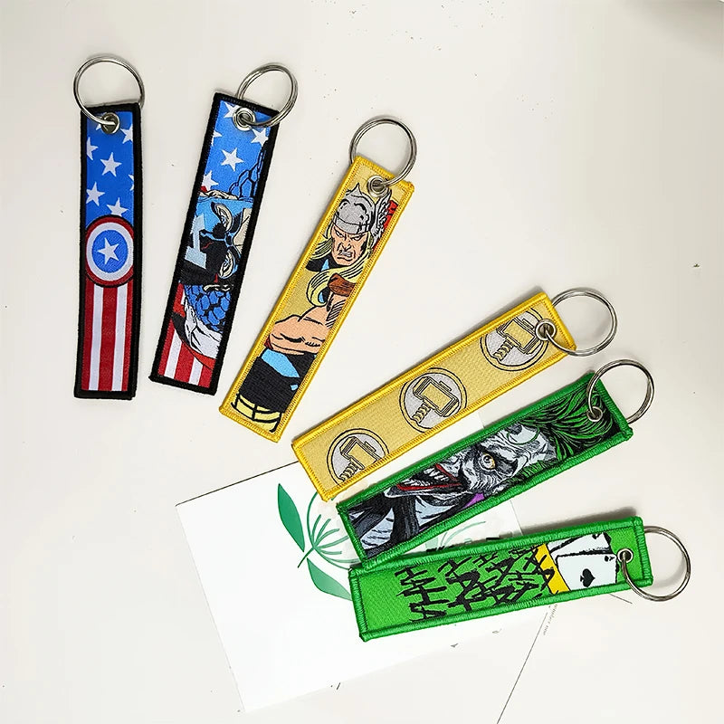 Embroidery Cool Keychain Motorcycles Cars Chaveiro American comics Manga Series Holder Pendant Portable Key Lanyard Accessories