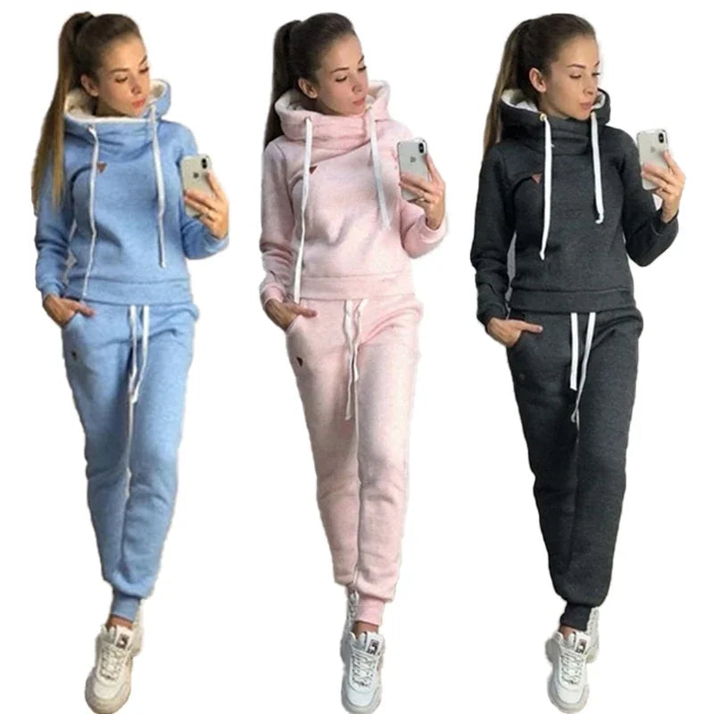 Women Hooded Sweatshirts+long Pants Casual Sport Suits Plus Size Women Tracksuits Warm Long Sleeve Hoodies Two Piece Sets