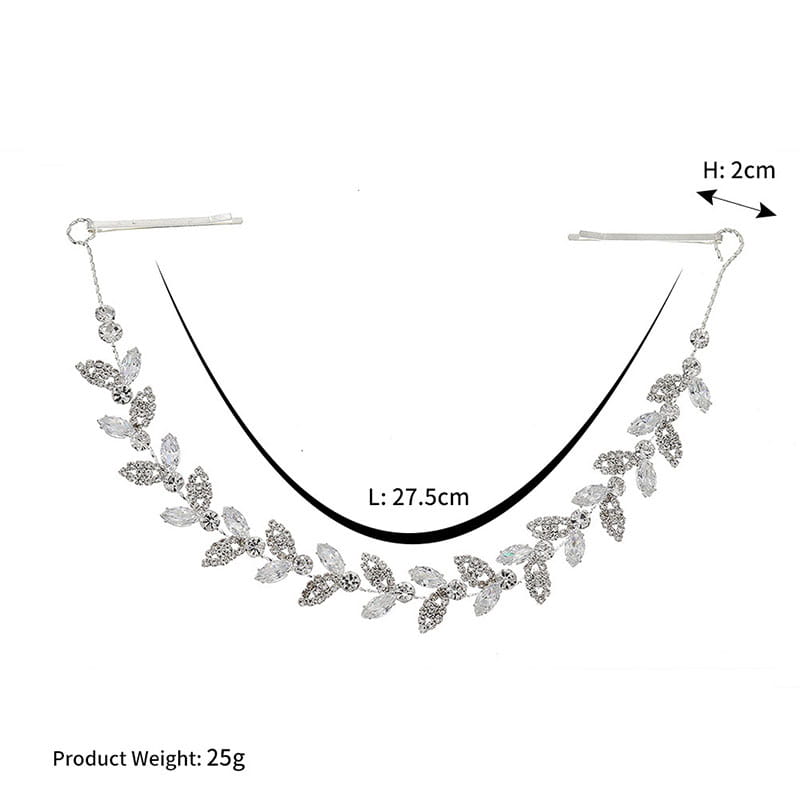 Silver leaf-patterned hair clip adorned with sparkling rhinestones from the crystal leaf bridal headband wedding hair accessory collection.