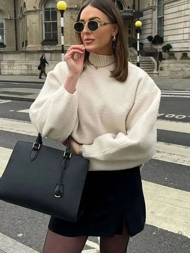 HH Sweatshirts For Women Autumn Casual Loose Turtleneck Long Sleeve Pullover Sweater Female Fashion Chic Top Pullovers