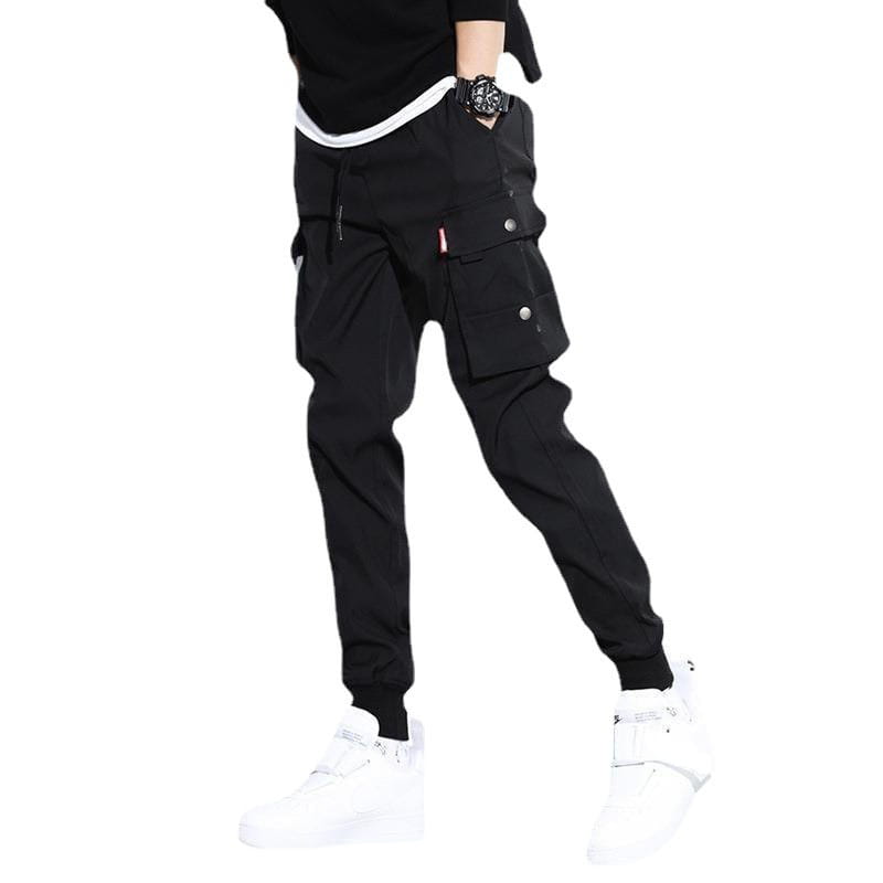 black cargo pants with multiple pockets and slim fit designed for casual wear