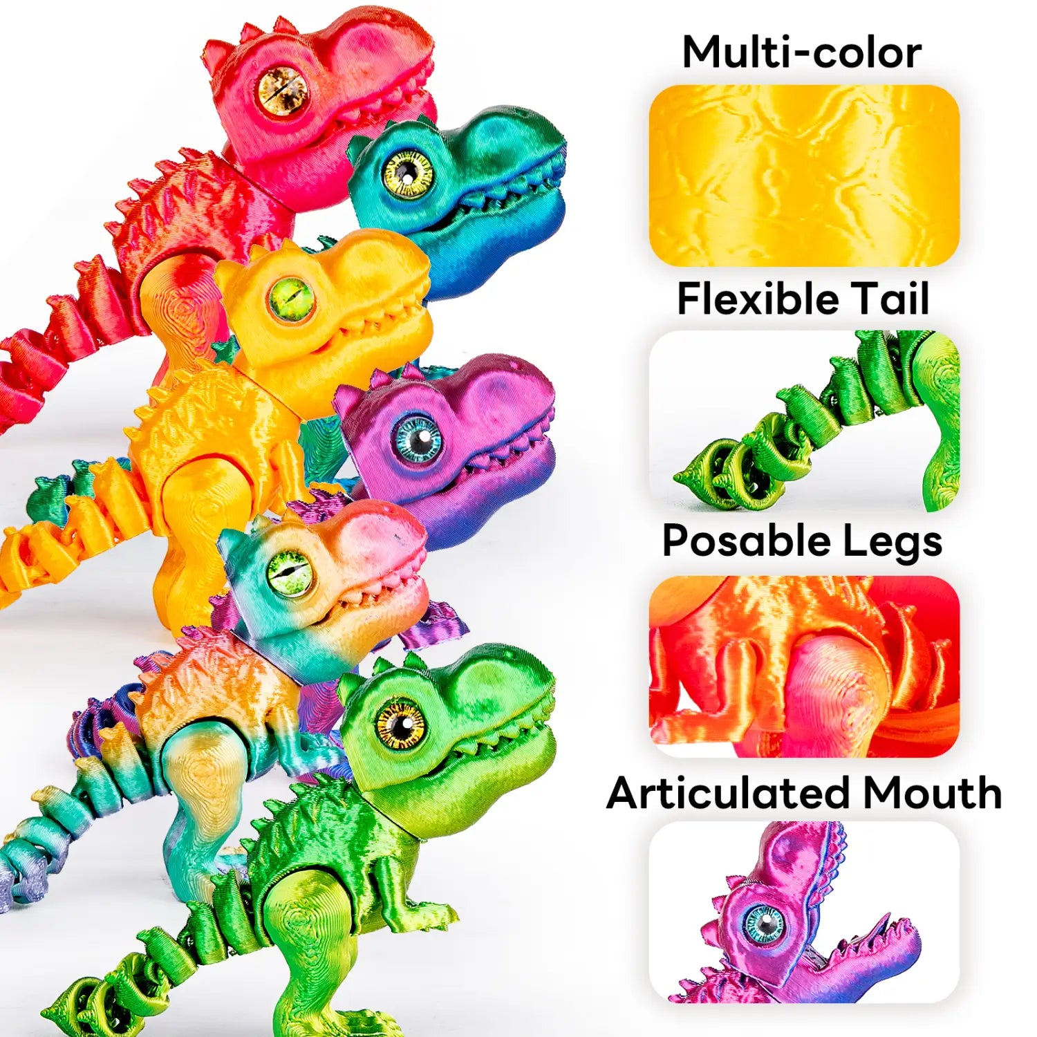 juguetes de dinosaurio articulados de plástico flexible multicolor que emergen de un huevo de dragón, ilustrando el concepto de un dragón en su interior