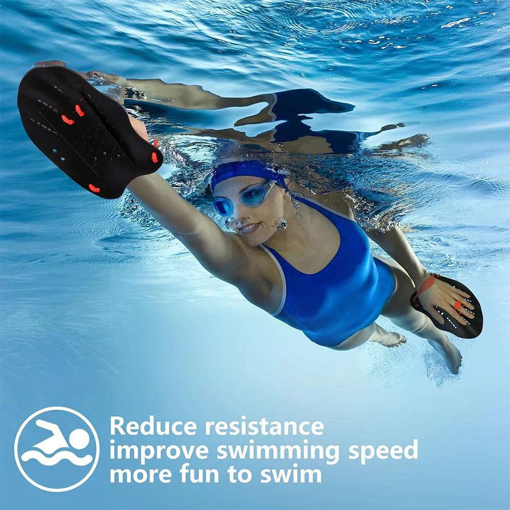 1 Pair Adjustable Swim Hand Paddles, Swimming Training Hand Fins Flippers for Adults & Kids Lap Pool Workout Accessories