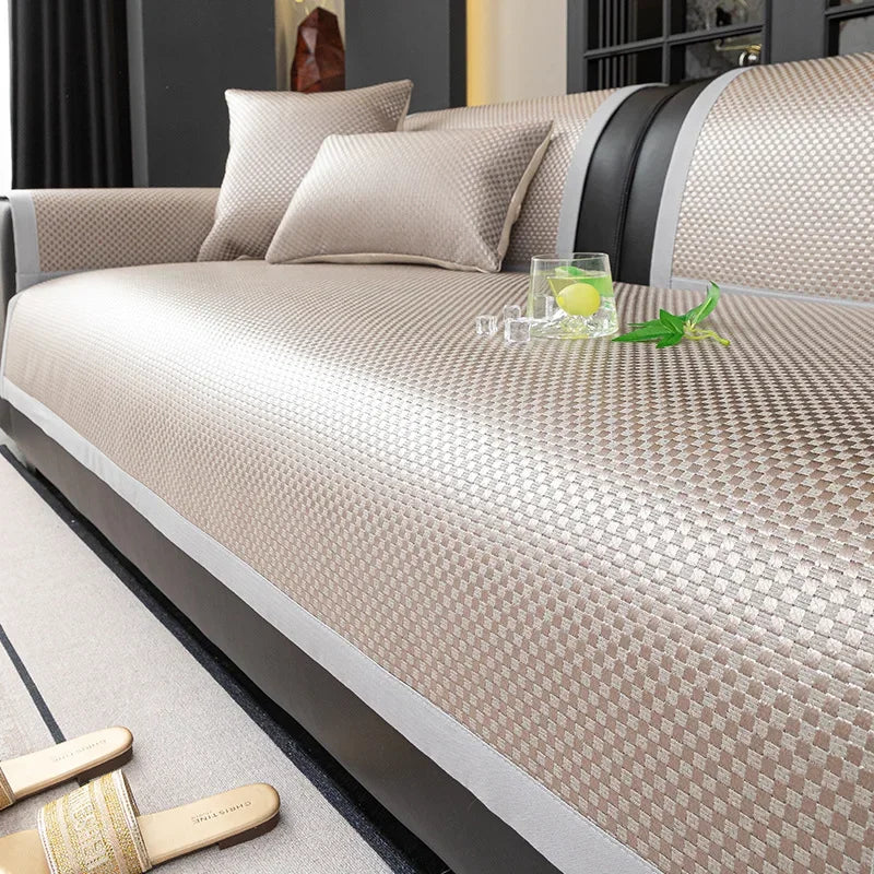 Simple Solid Ice Rattan Cooling Sofa Cushion Summer Skin-Friendly Sofa Cover for Lounge Non-Slip Furniture Protection Slipcover