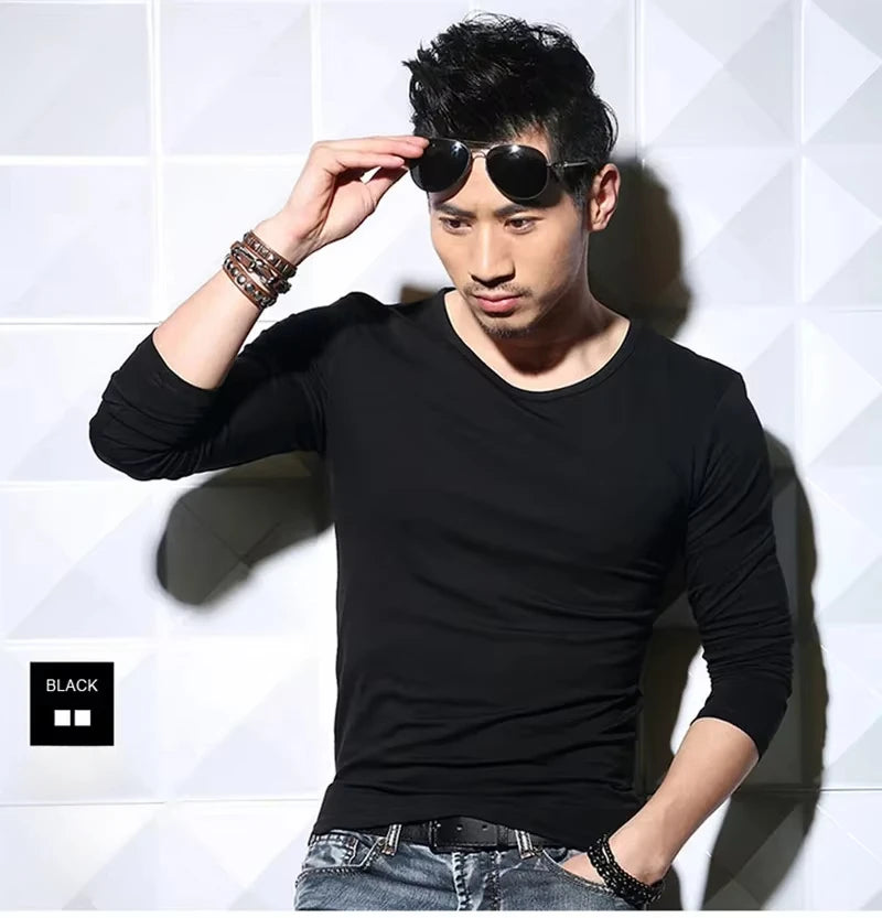 Men's T-Shirts Long Sleeve V Neck T Shirt 2026 MRMT Men Polyester T-Shirt Solid Color Slim Tight Man T Shirt For Male
