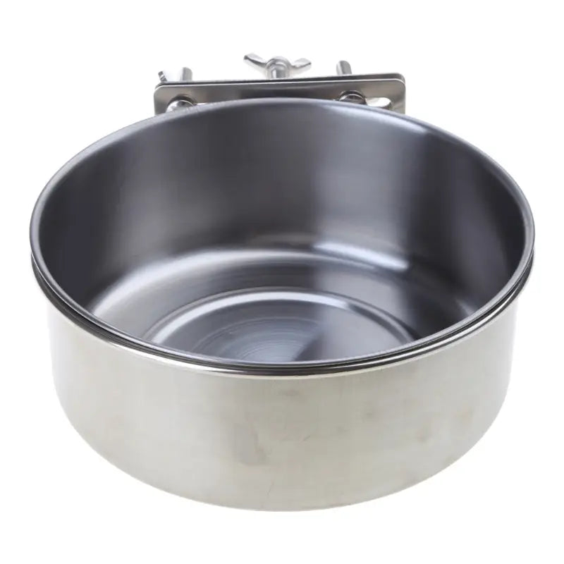 Silver stainless steel cage food dispenser with a wall-mounted bracket for secure attachment.