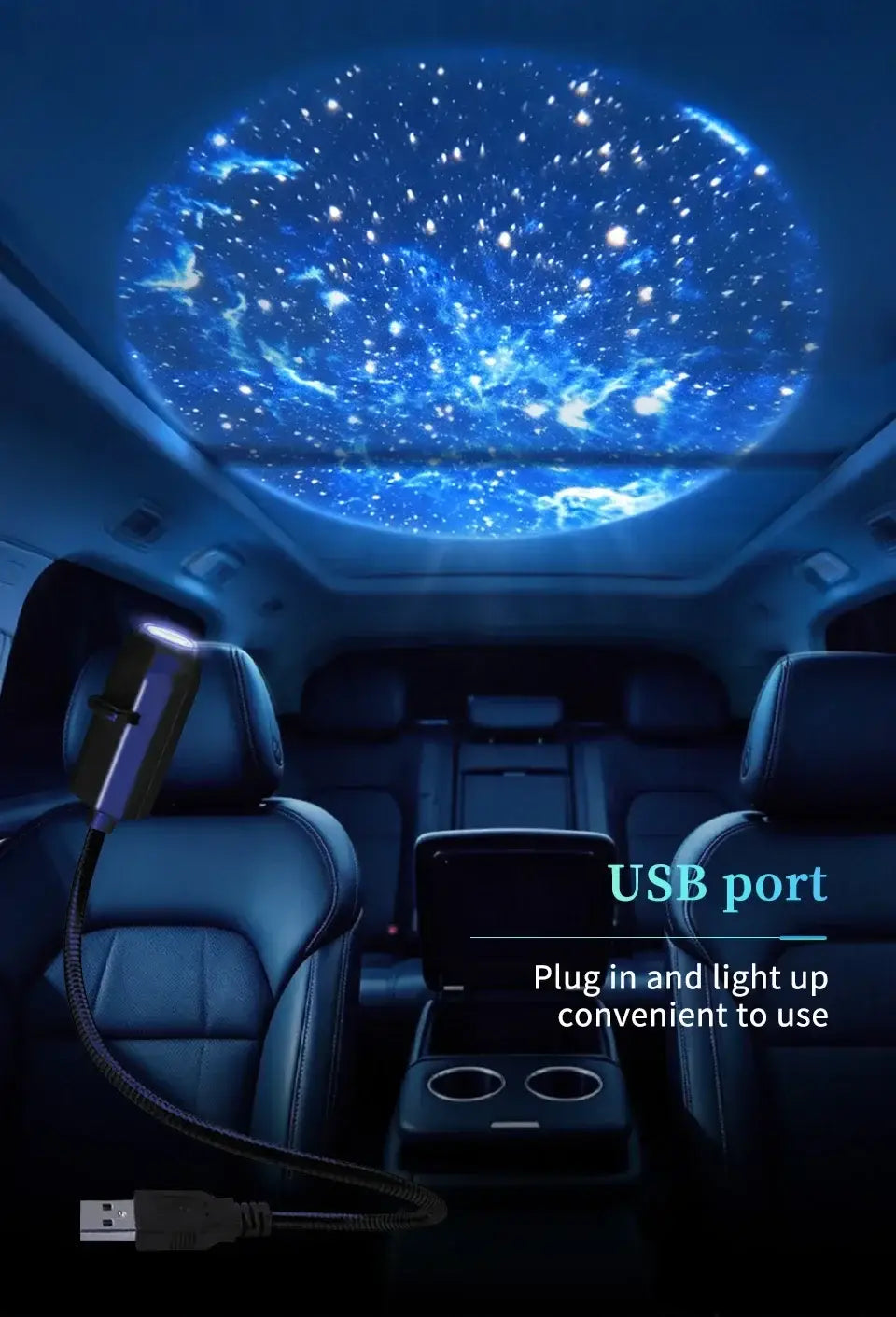 projecteur de plafond ciel étoilé bleu avec port USB pour une utilisation facile par branchement, issu de la collection de veilleuses nocturnes à diapositives du ciel étoilé.